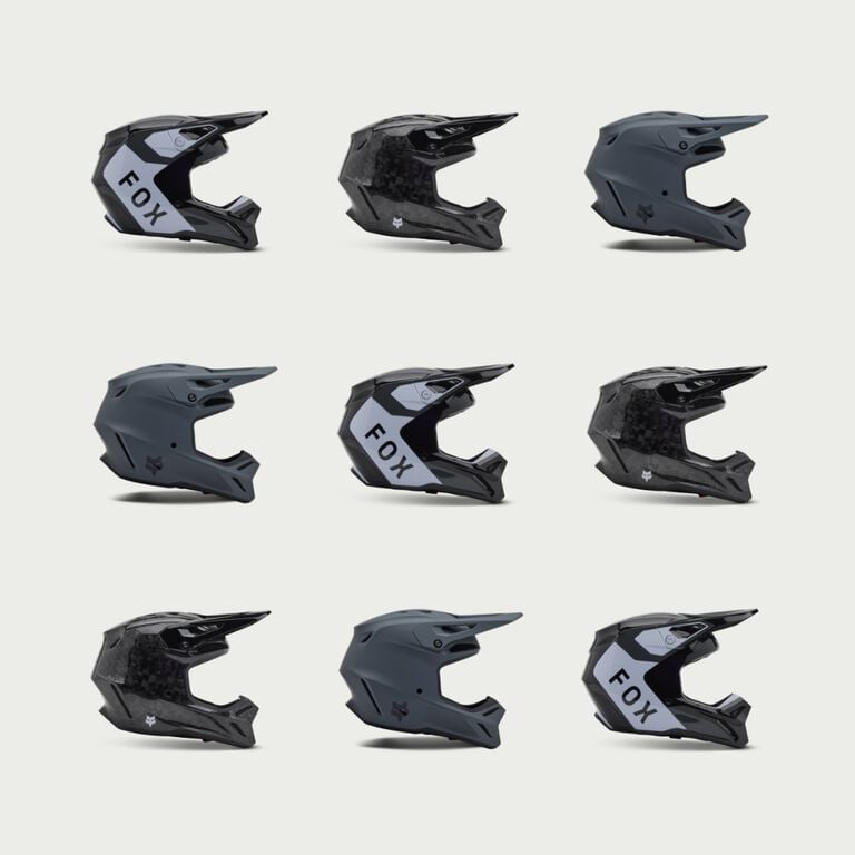Grid of moto helmets