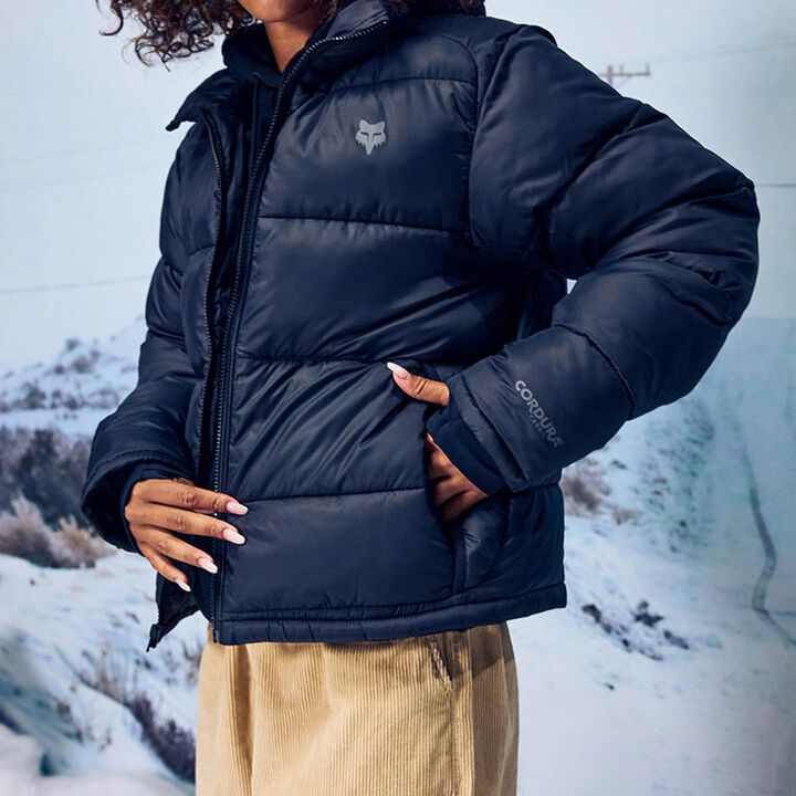 Female model wearing the Ridgeway Jacket for women