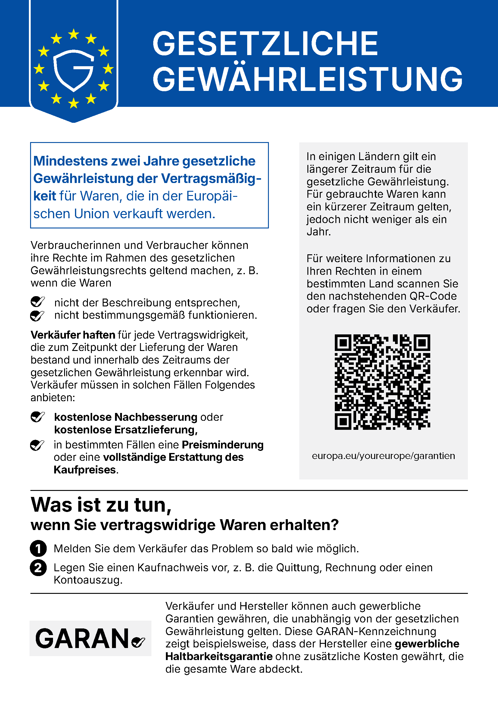 Durch die gesetzliche EU-Garantie abgedeckt - mindestens 2 Jahre.
